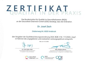 Zertifikat der Österreichische Gesellschaft für Qualitätssicherung & Qualitätsmanagement in der Medizin (ÖQMed)